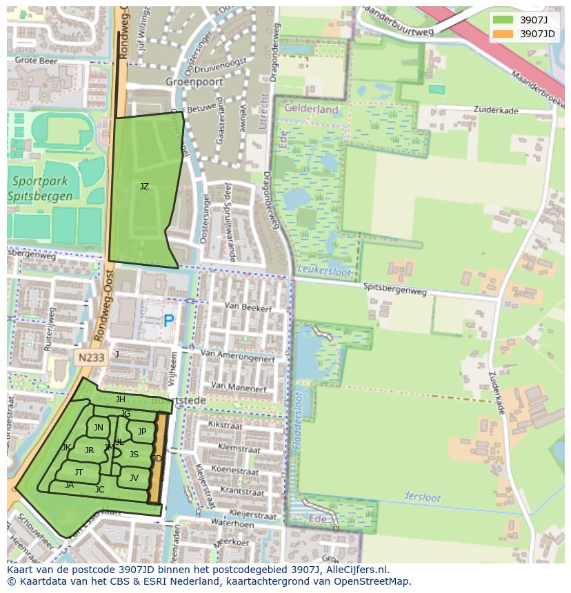 Afbeelding van het postcodegebied 3907 JD op de kaart.