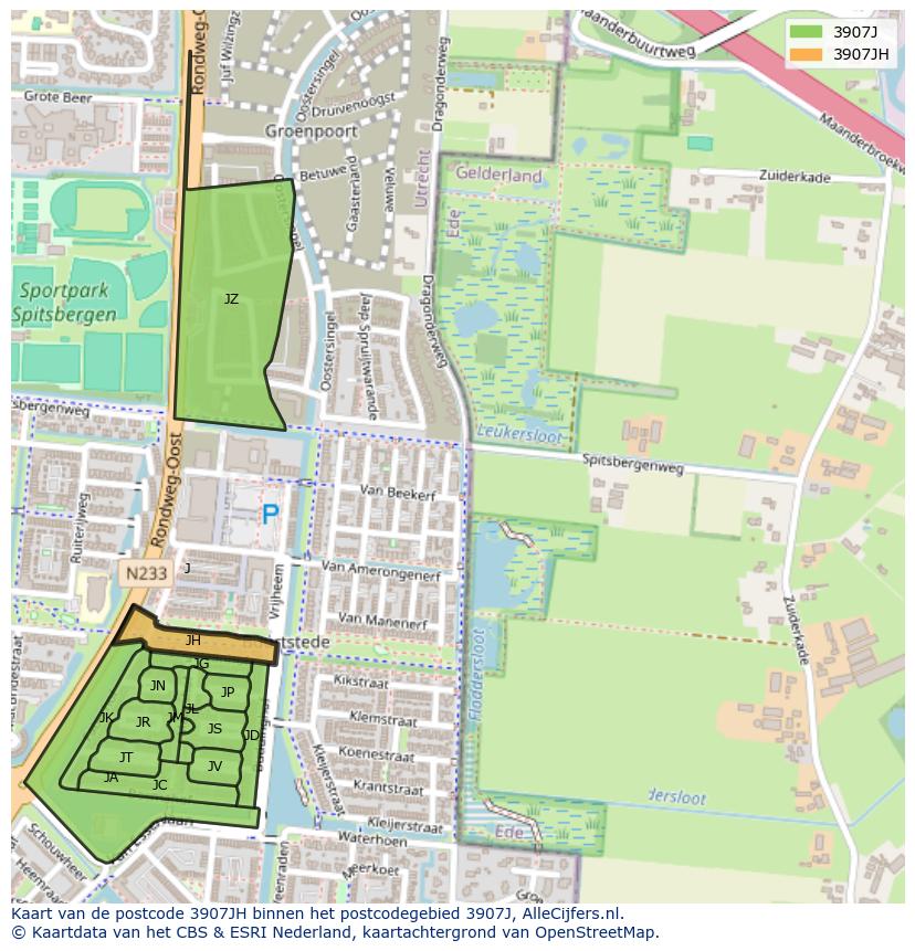 Afbeelding van het postcodegebied 3907 JH op de kaart.