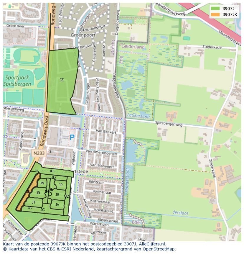 Afbeelding van het postcodegebied 3907 JK op de kaart.