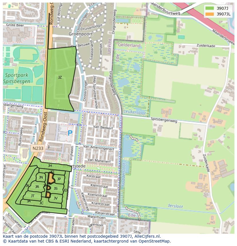 Afbeelding van het postcodegebied 3907 JL op de kaart.