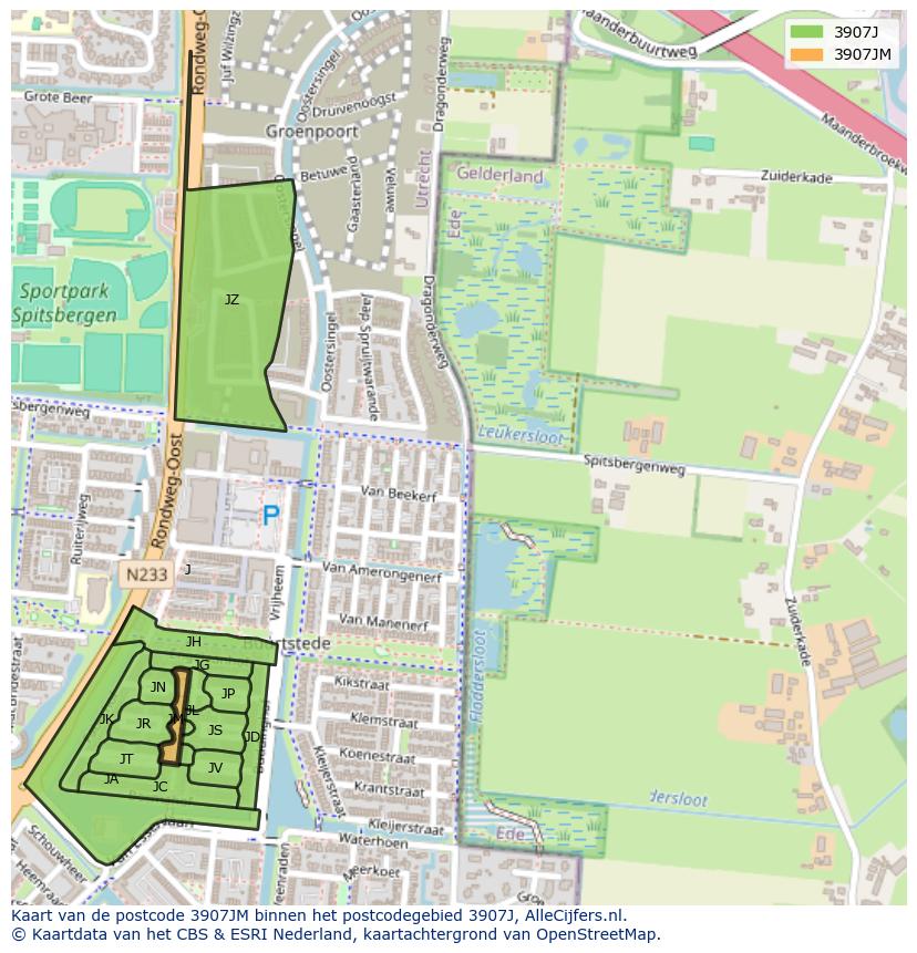 Afbeelding van het postcodegebied 3907 JM op de kaart.