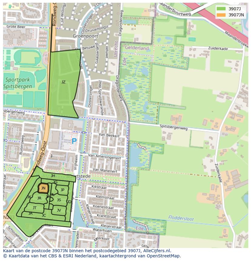 Afbeelding van het postcodegebied 3907 JN op de kaart.