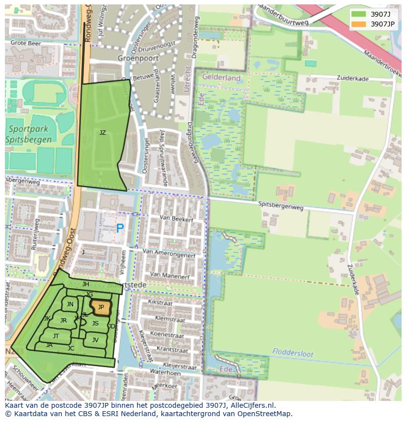 Afbeelding van het postcodegebied 3907 JP op de kaart.