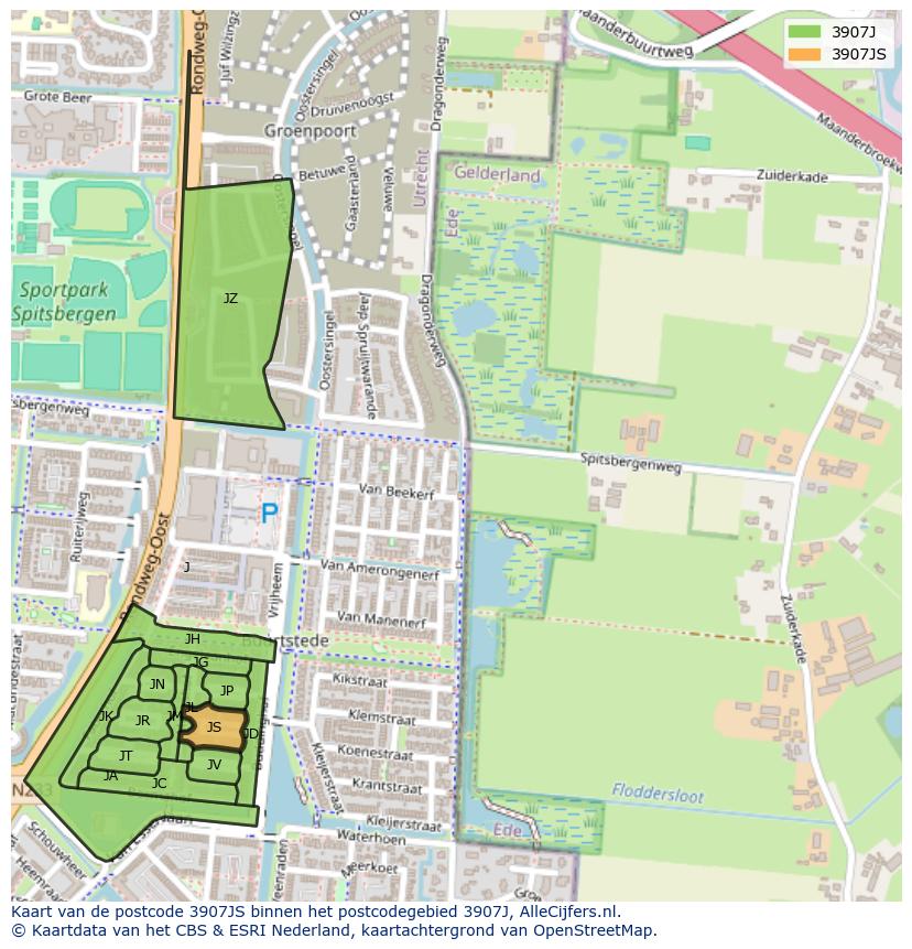 Afbeelding van het postcodegebied 3907 JS op de kaart.