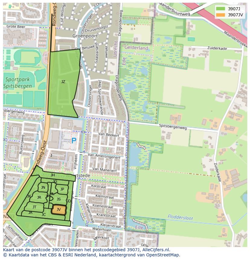Afbeelding van het postcodegebied 3907 JV op de kaart.