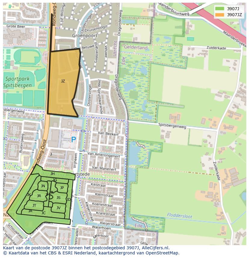 Afbeelding van het postcodegebied 3907 JZ op de kaart.