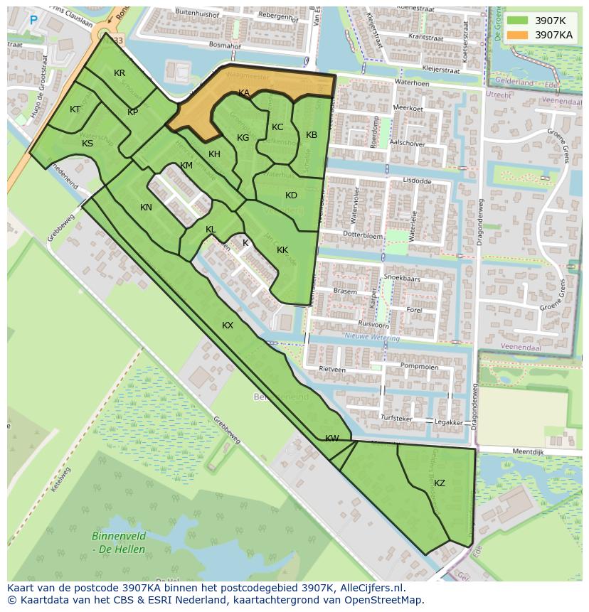 Afbeelding van het postcodegebied 3907 KA op de kaart.