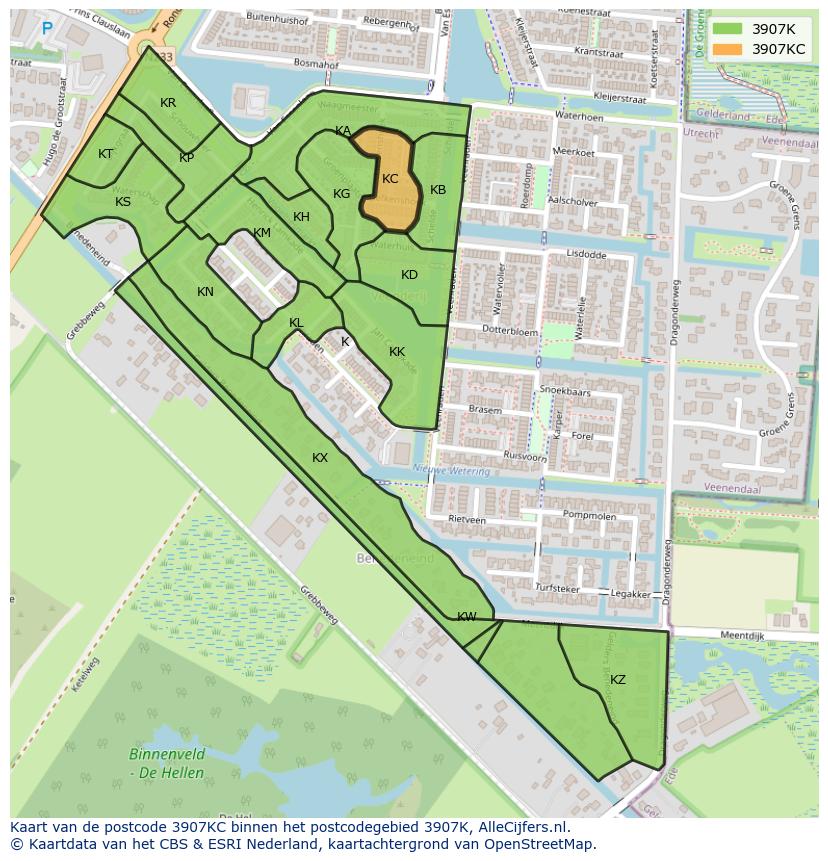 Afbeelding van het postcodegebied 3907 KC op de kaart.