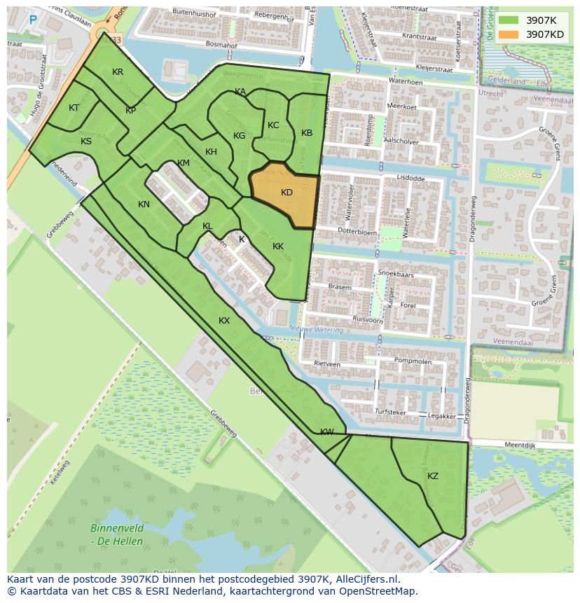Afbeelding van het postcodegebied 3907 KD op de kaart.