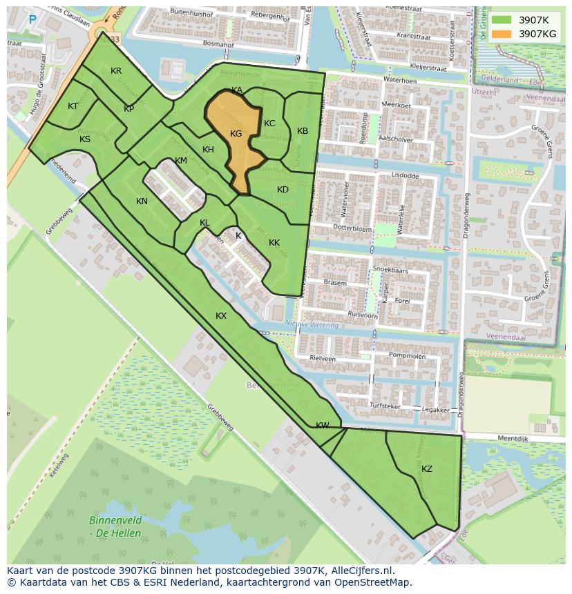 Afbeelding van het postcodegebied 3907 KG op de kaart.