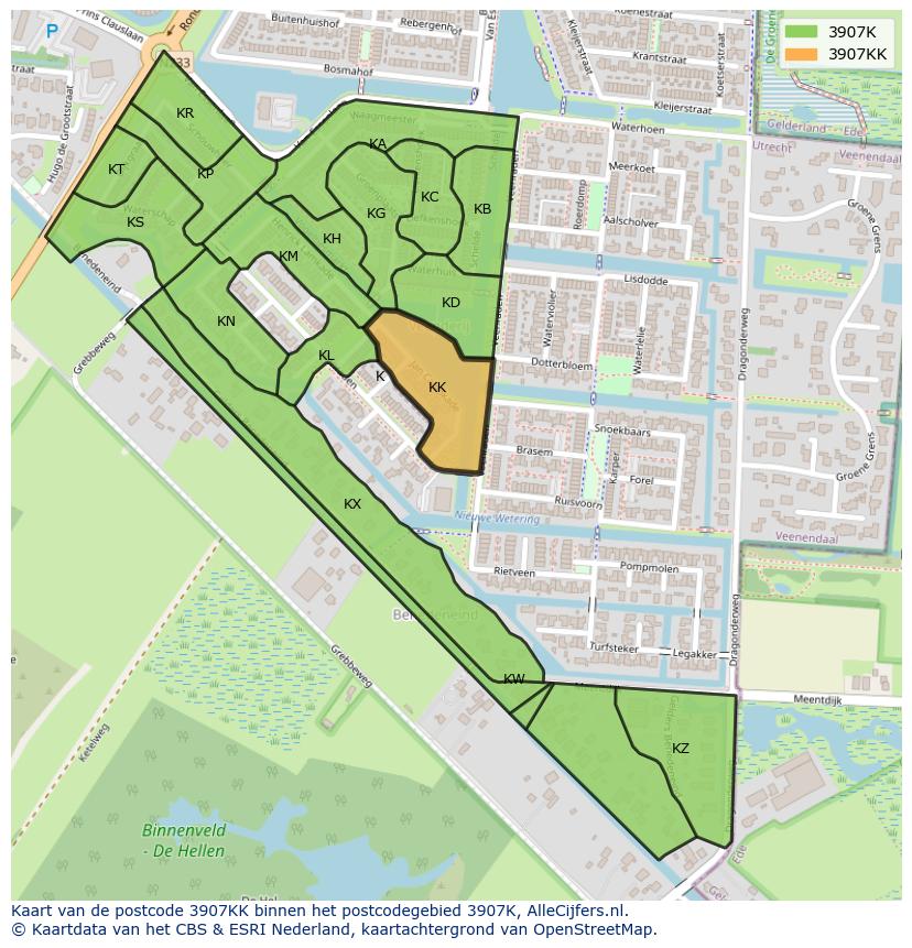 Afbeelding van het postcodegebied 3907 KK op de kaart.