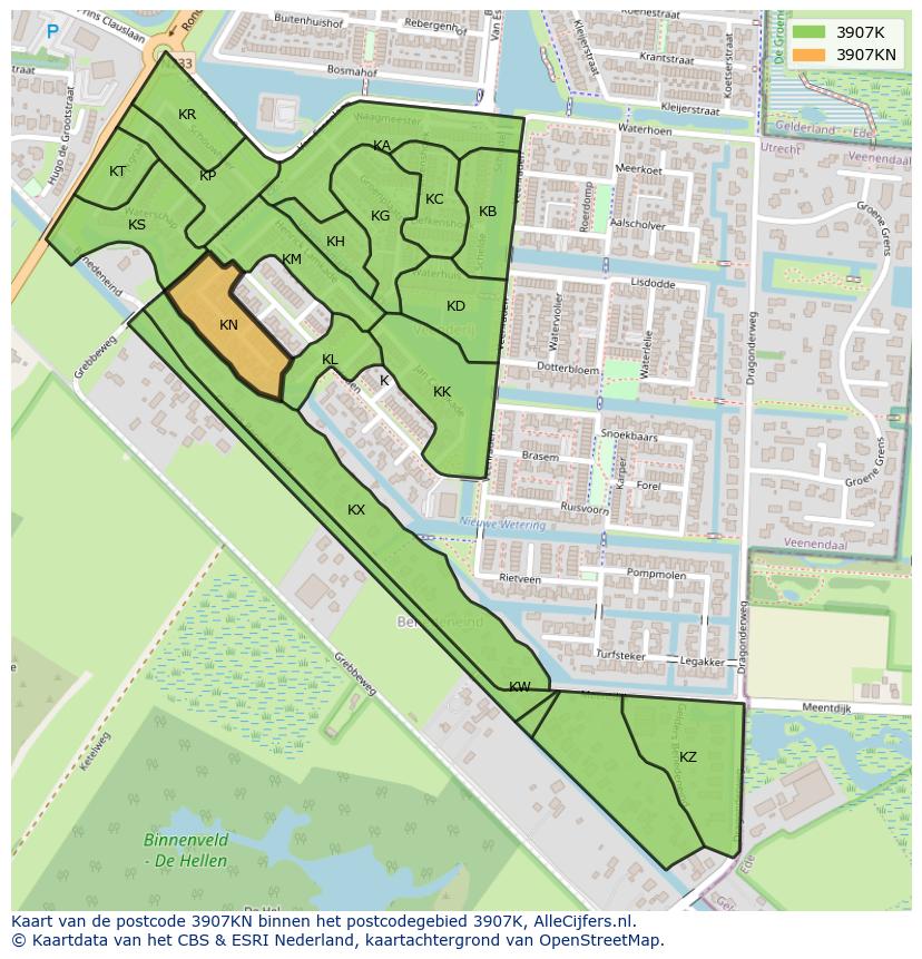 Afbeelding van het postcodegebied 3907 KN op de kaart.