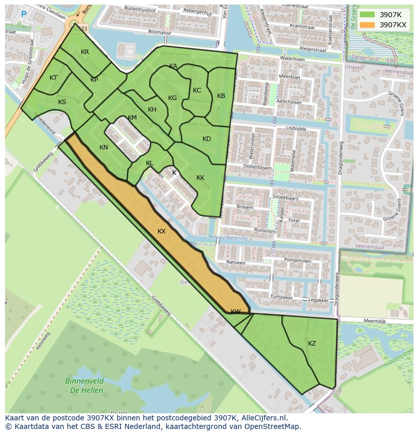 Afbeelding van het postcodegebied 3907 KX op de kaart.