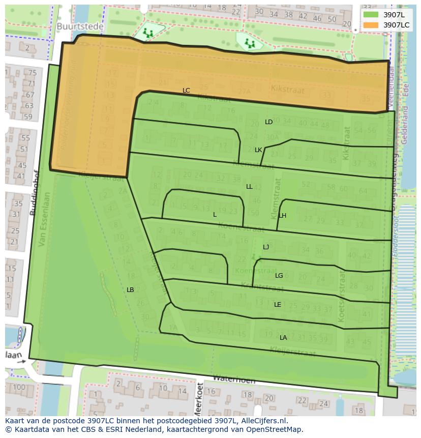 Afbeelding van het postcodegebied 3907 LC op de kaart.