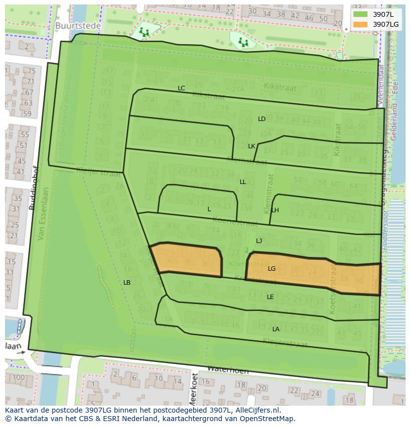 Afbeelding van het postcodegebied 3907 LG op de kaart.
