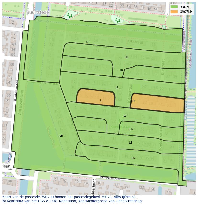 Afbeelding van het postcodegebied 3907 LH op de kaart.