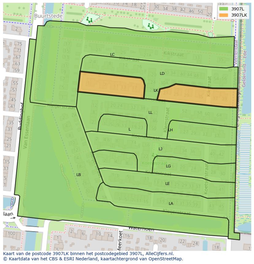 Afbeelding van het postcodegebied 3907 LK op de kaart.