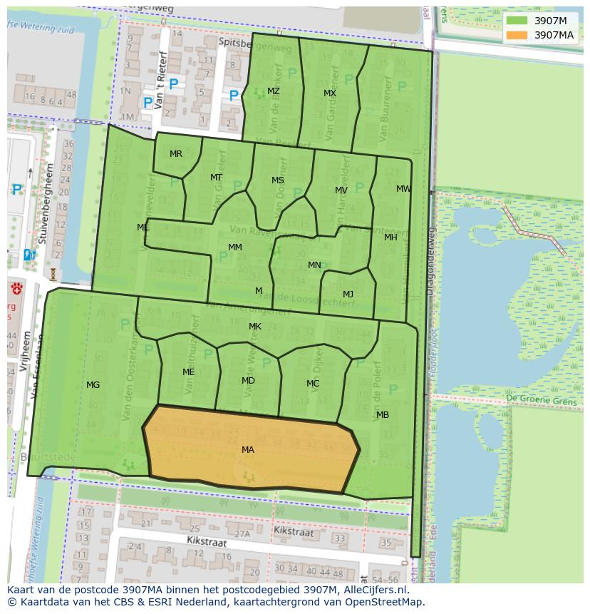 Afbeelding van het postcodegebied 3907 MA op de kaart.