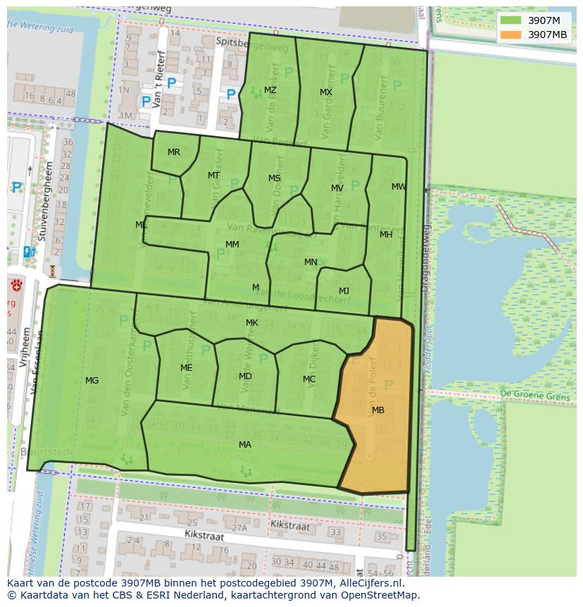 Afbeelding van het postcodegebied 3907 MB op de kaart.