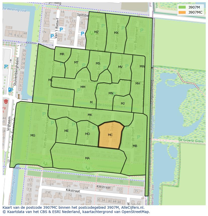 Afbeelding van het postcodegebied 3907 MC op de kaart.