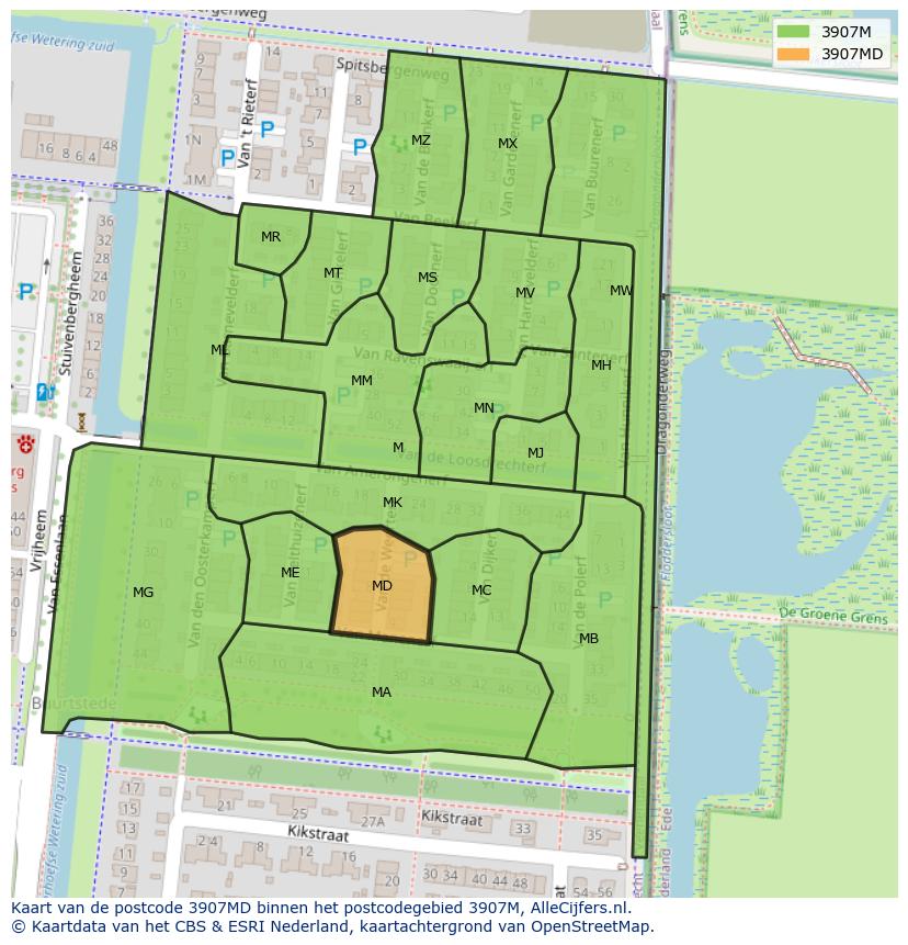 Afbeelding van het postcodegebied 3907 MD op de kaart.