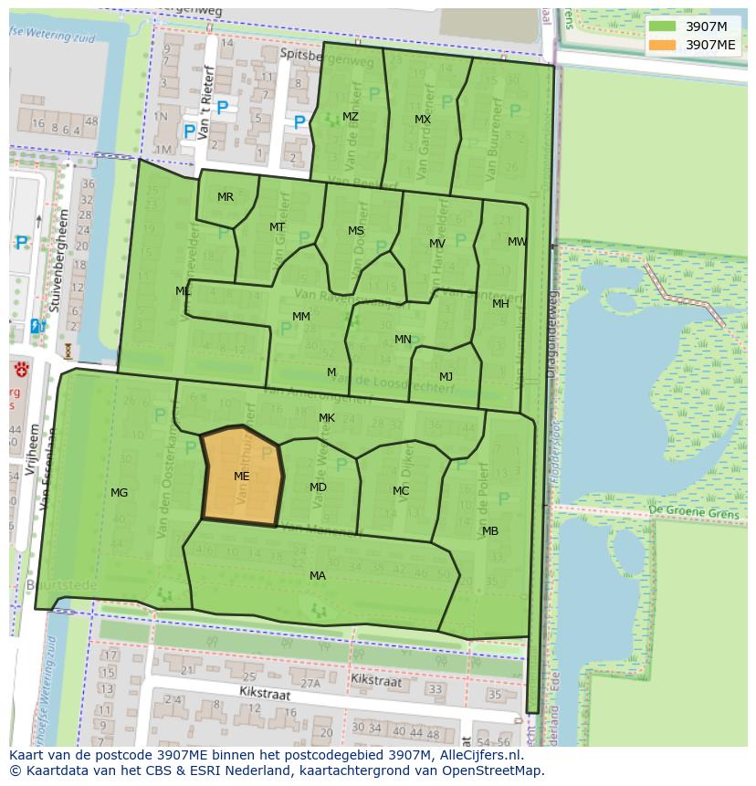 Afbeelding van het postcodegebied 3907 ME op de kaart.