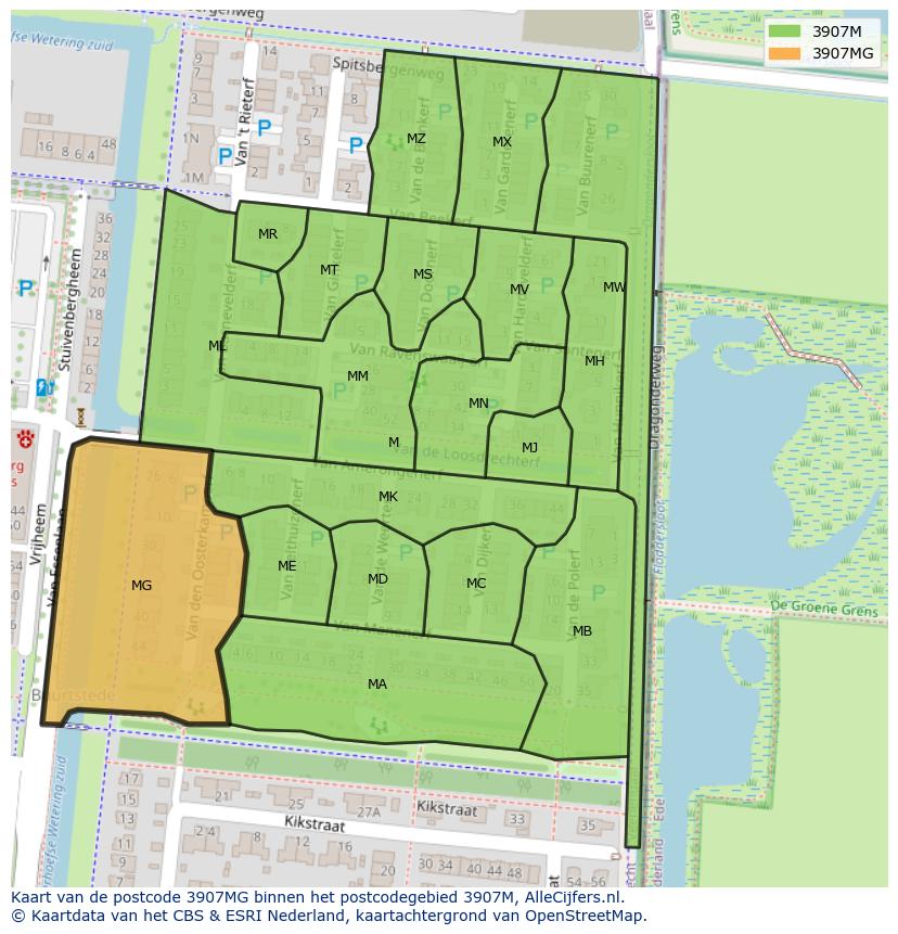 Afbeelding van het postcodegebied 3907 MG op de kaart.
