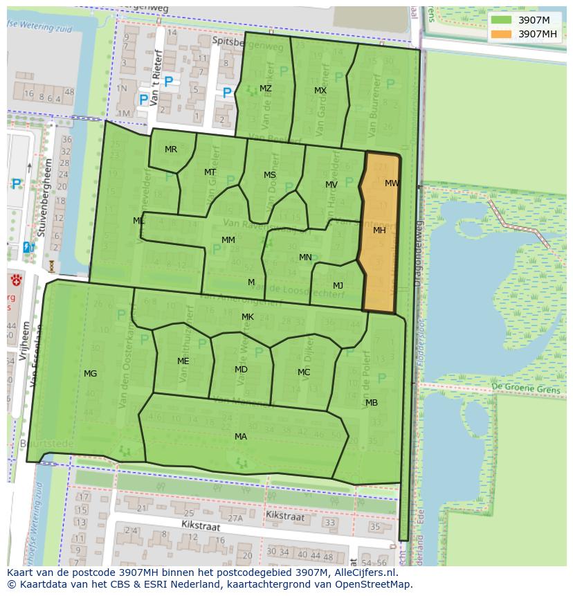 Afbeelding van het postcodegebied 3907 MH op de kaart.