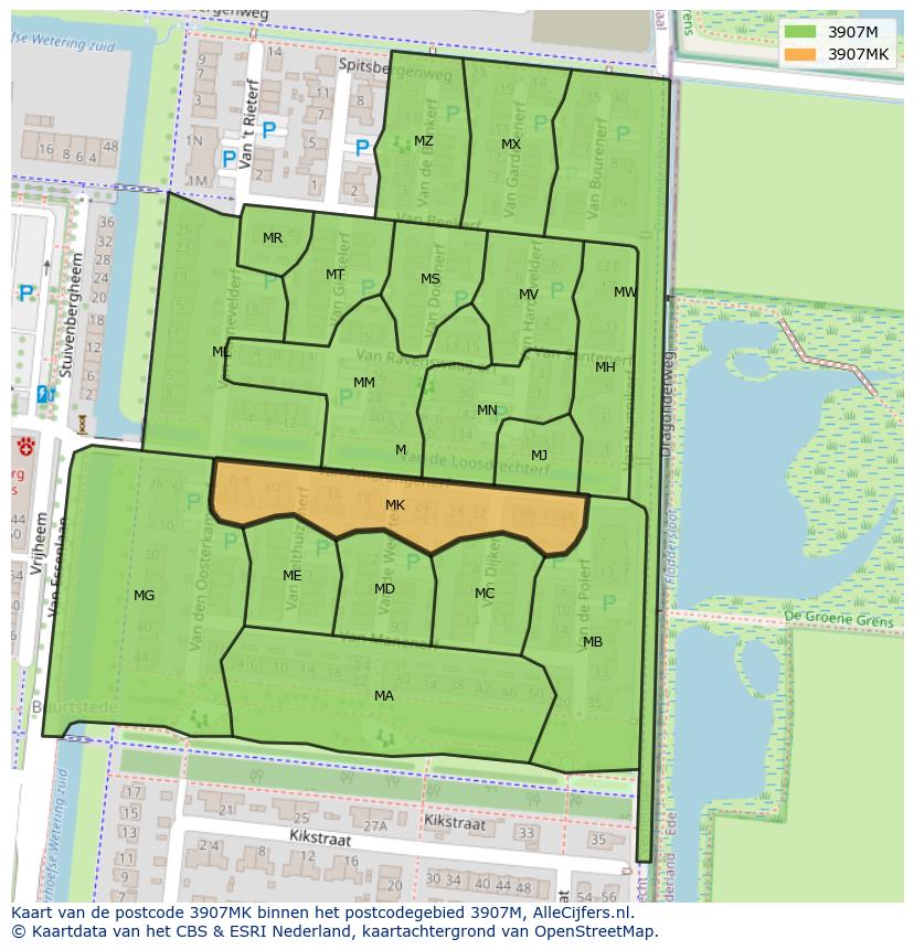 Afbeelding van het postcodegebied 3907 MK op de kaart.