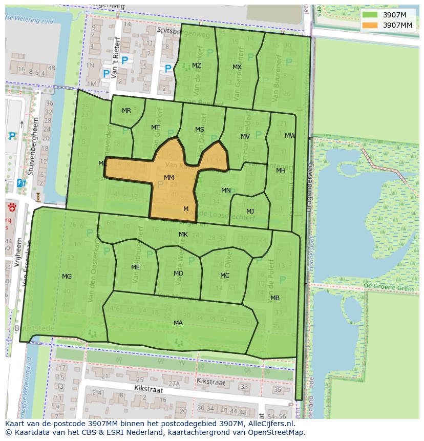 Afbeelding van het postcodegebied 3907 MM op de kaart.