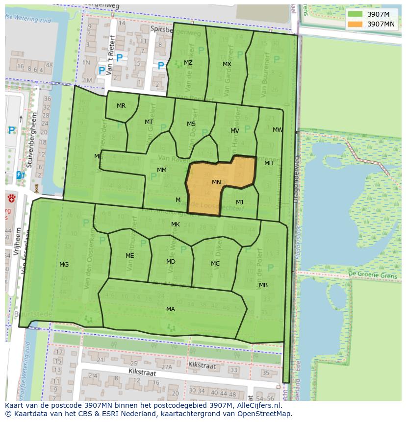 Afbeelding van het postcodegebied 3907 MN op de kaart.