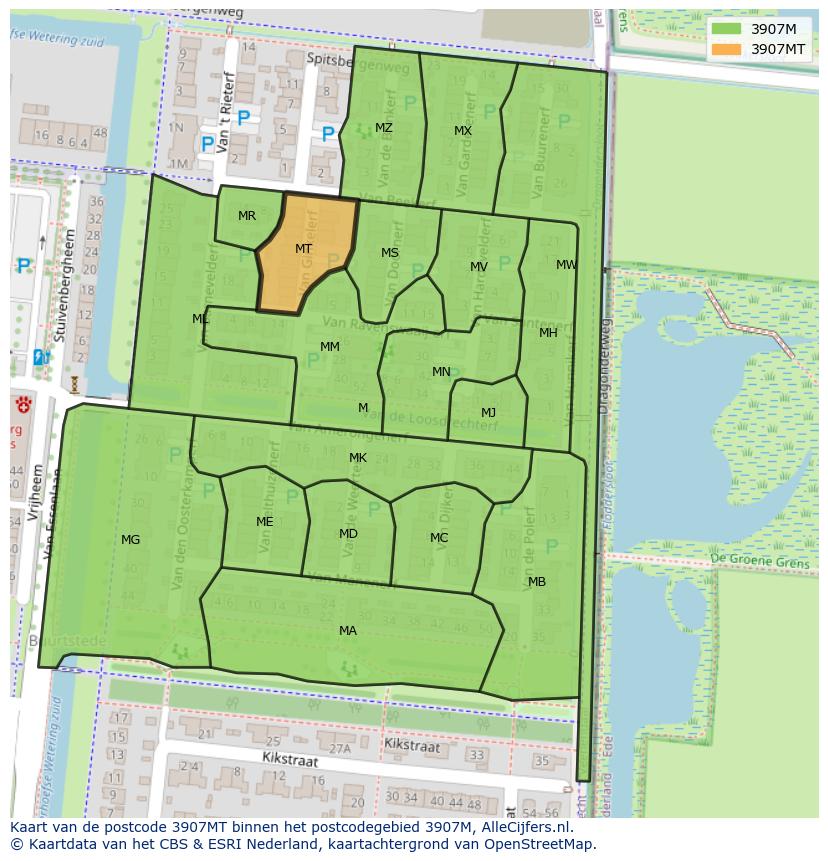 Afbeelding van het postcodegebied 3907 MT op de kaart.