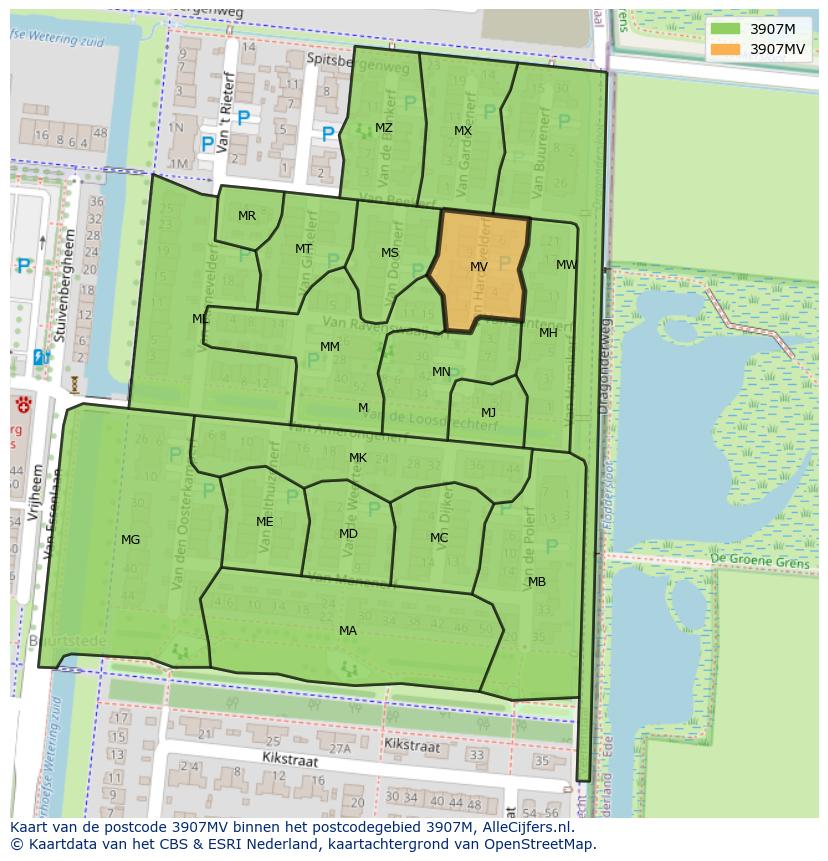 Afbeelding van het postcodegebied 3907 MV op de kaart.