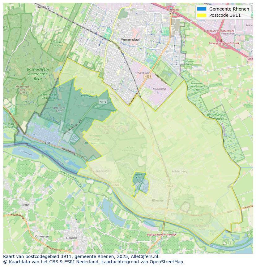 Afbeelding van het postcodegebied 3911 op de kaart.