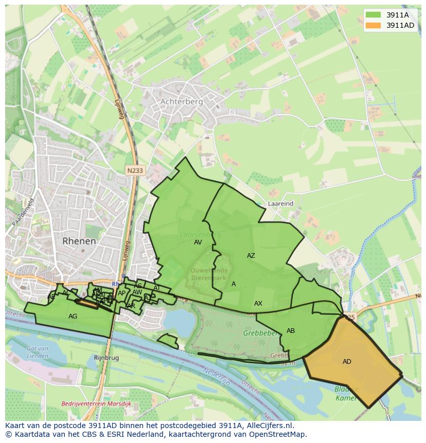 Afbeelding van het postcodegebied 3911 AD op de kaart.