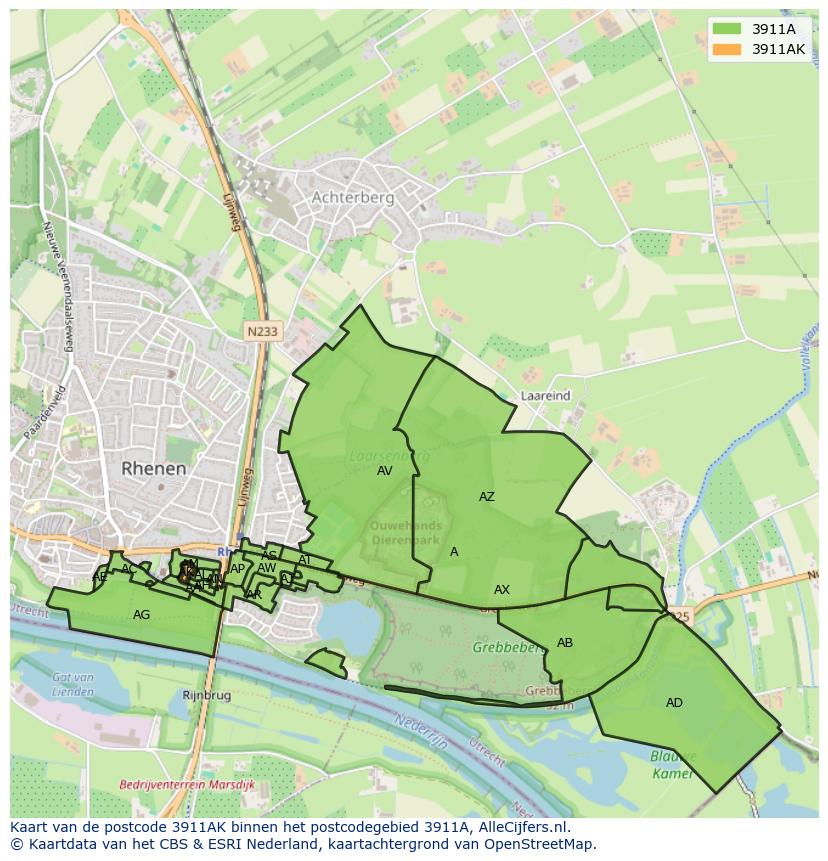 Afbeelding van het postcodegebied 3911 AK op de kaart.
