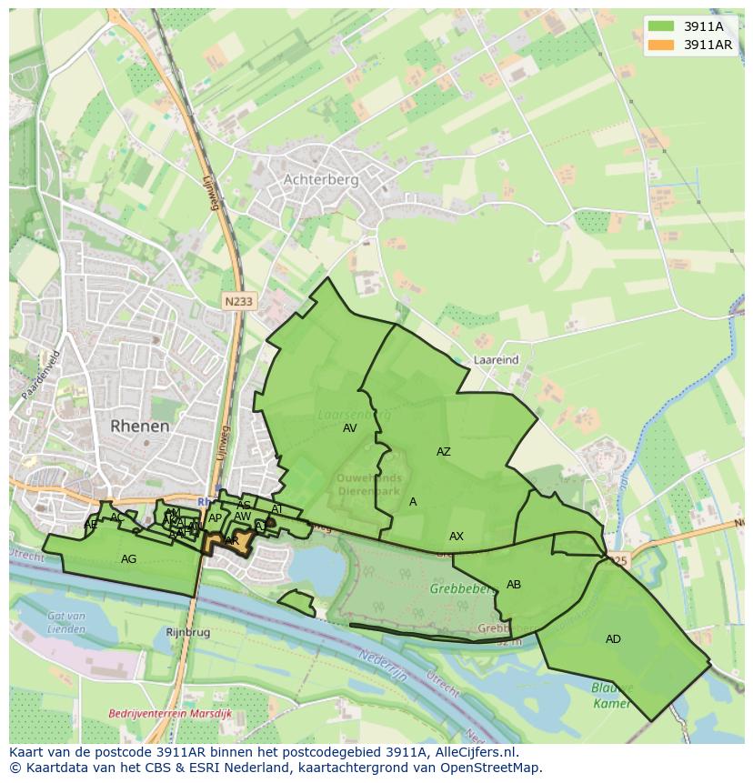 Afbeelding van het postcodegebied 3911 AR op de kaart.