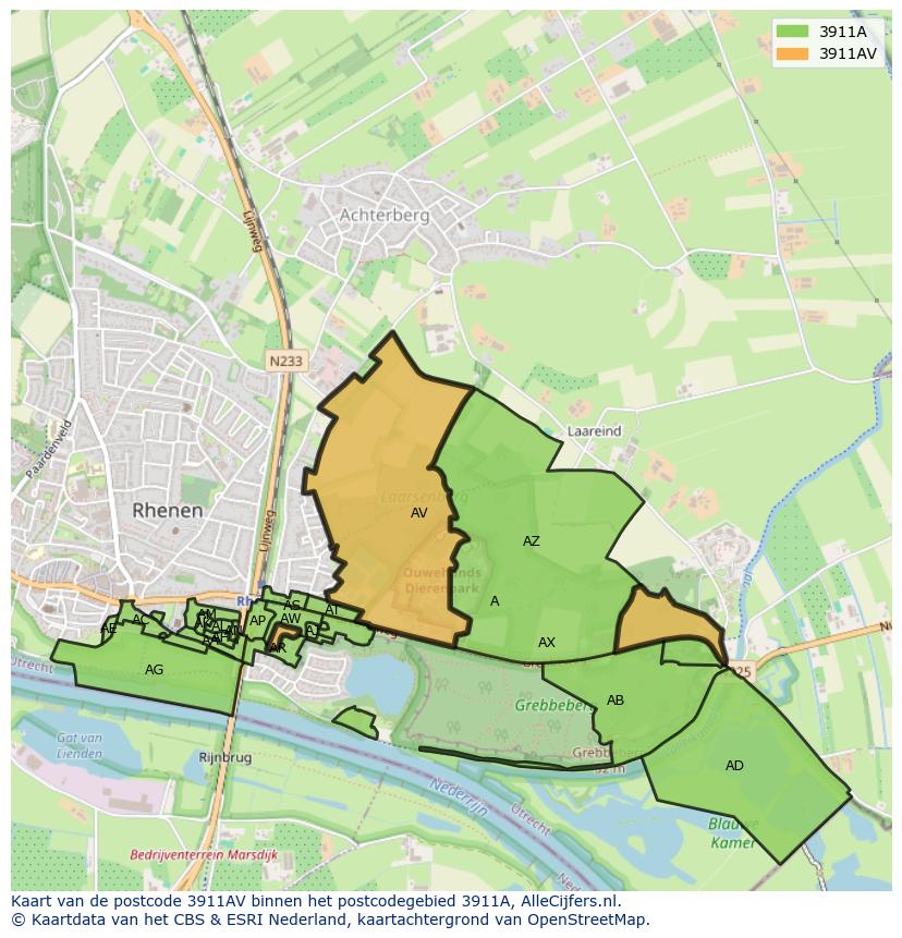 Afbeelding van het postcodegebied 3911 AV op de kaart.