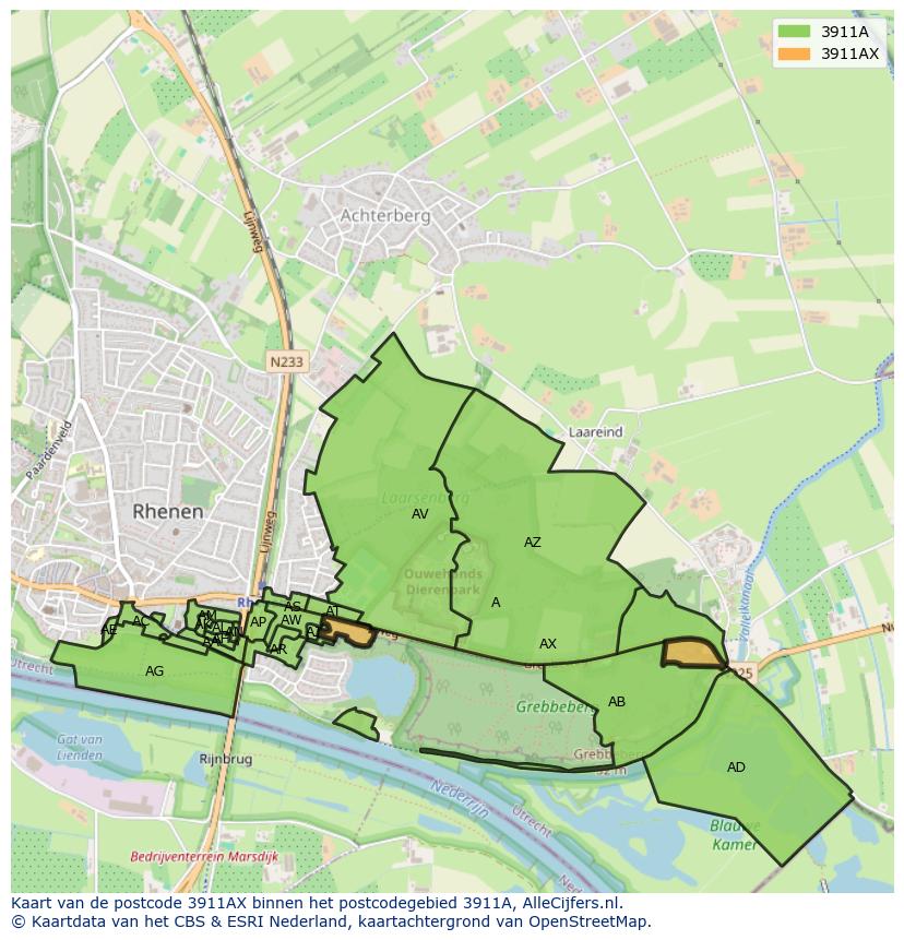 Afbeelding van het postcodegebied 3911 AX op de kaart.