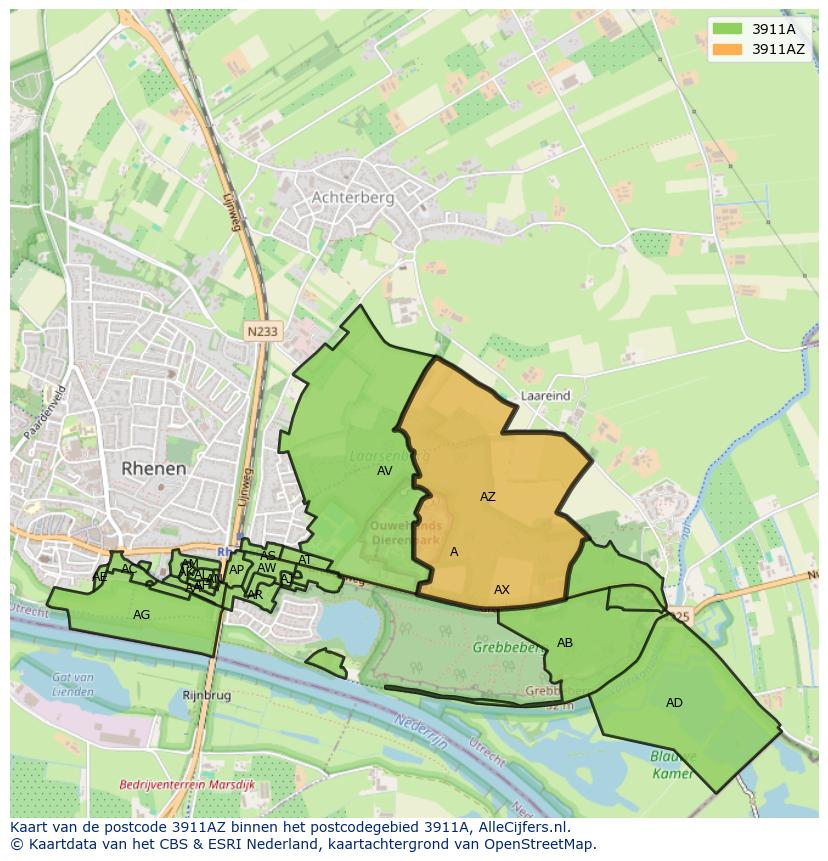 Afbeelding van het postcodegebied 3911 AZ op de kaart.