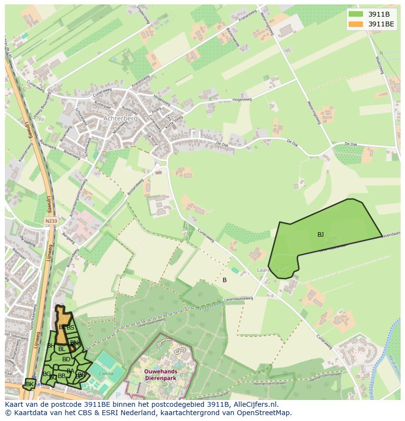 Afbeelding van het postcodegebied 3911 BE op de kaart.