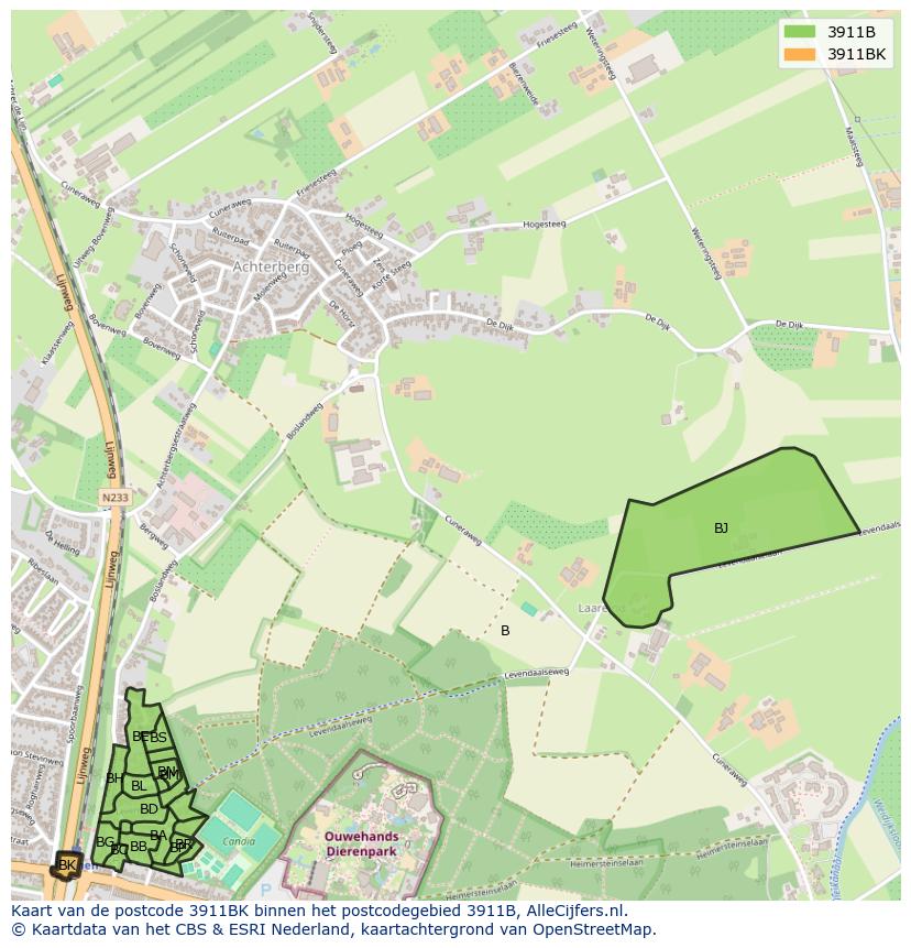 Afbeelding van het postcodegebied 3911 BK op de kaart.