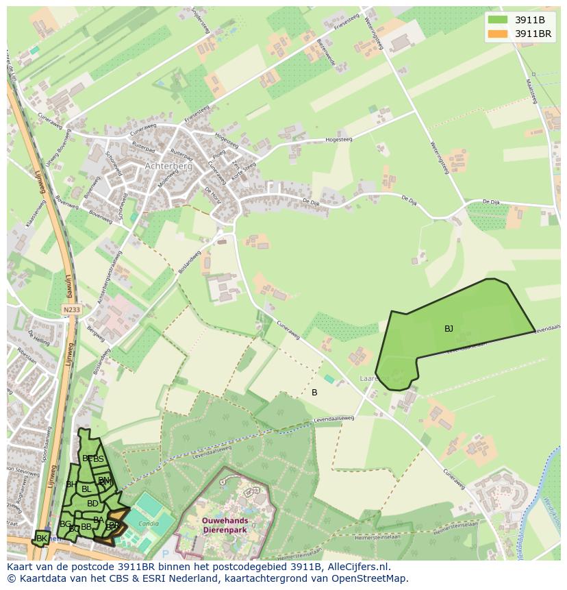 Afbeelding van het postcodegebied 3911 BR op de kaart.
