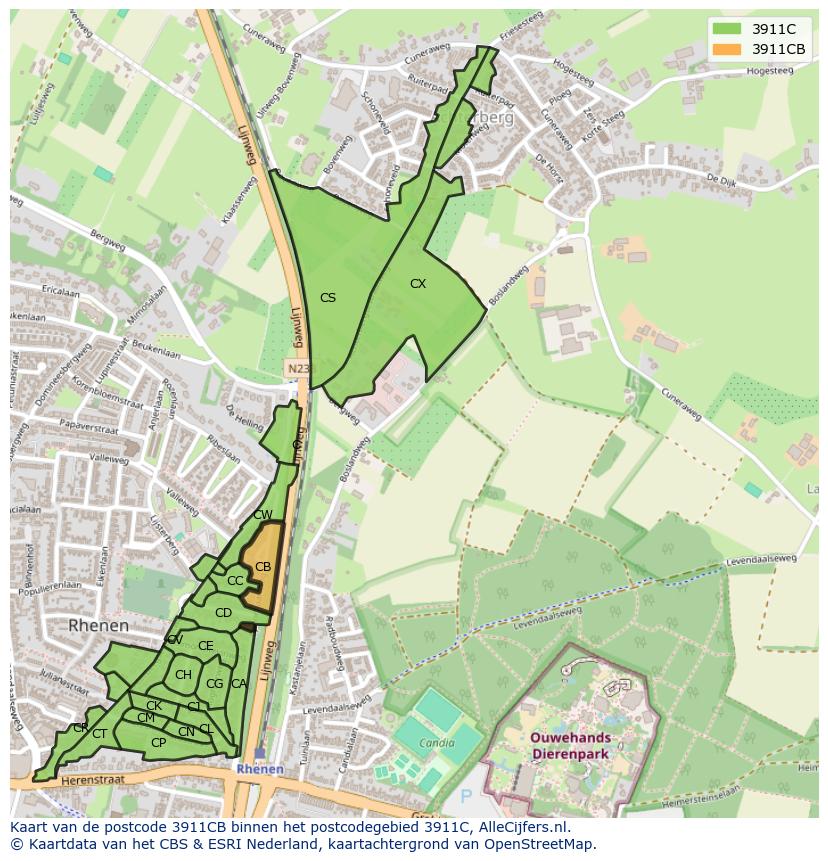 Afbeelding van het postcodegebied 3911 CB op de kaart.