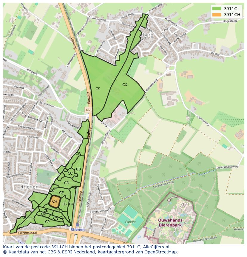 Afbeelding van het postcodegebied 3911 CH op de kaart.