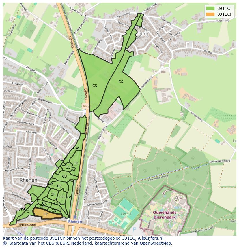 Afbeelding van het postcodegebied 3911 CP op de kaart.