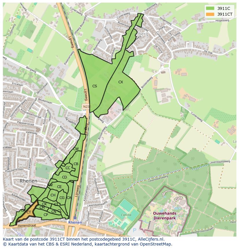 Afbeelding van het postcodegebied 3911 CT op de kaart.
