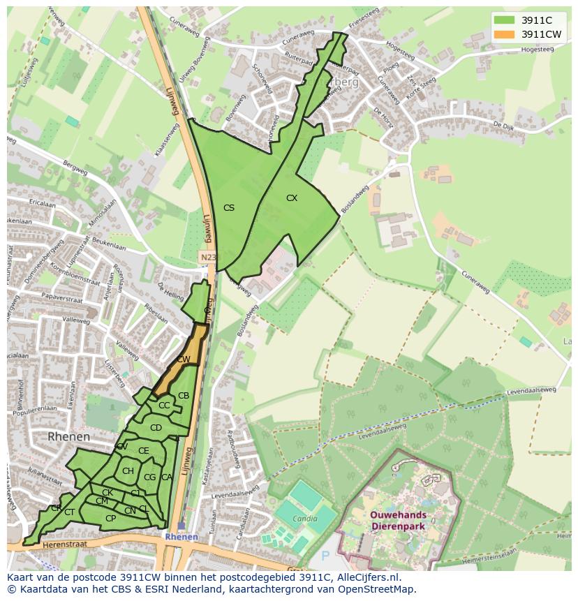 Afbeelding van het postcodegebied 3911 CW op de kaart.