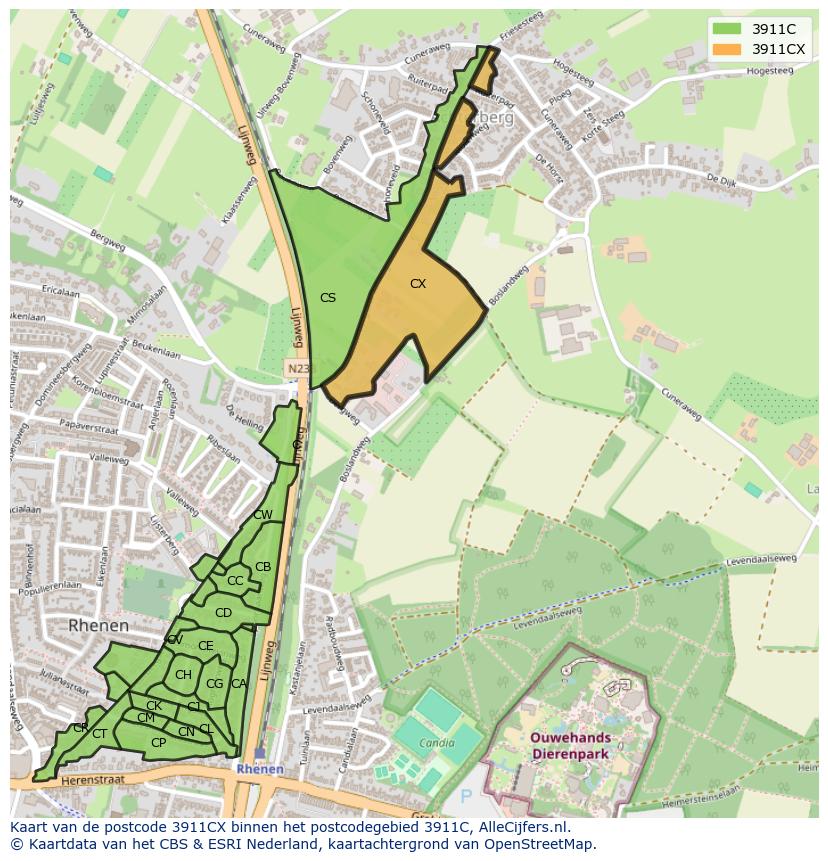 Afbeelding van het postcodegebied 3911 CX op de kaart.