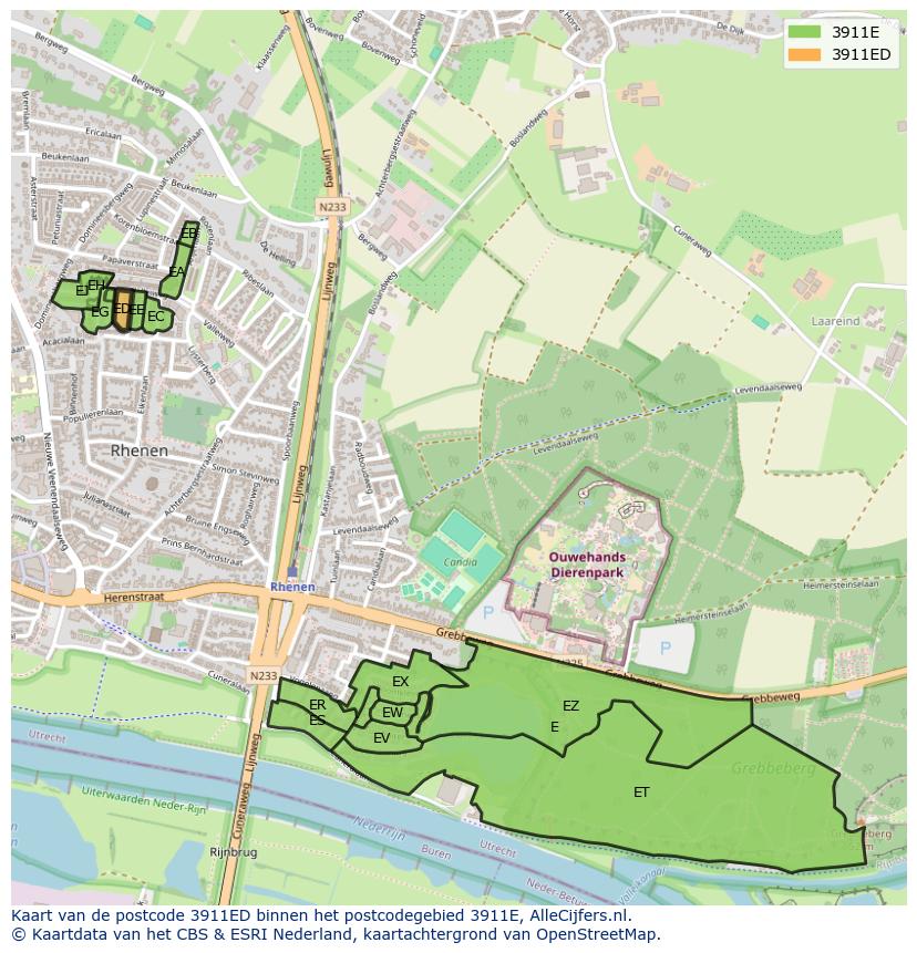 Afbeelding van het postcodegebied 3911 ED op de kaart.